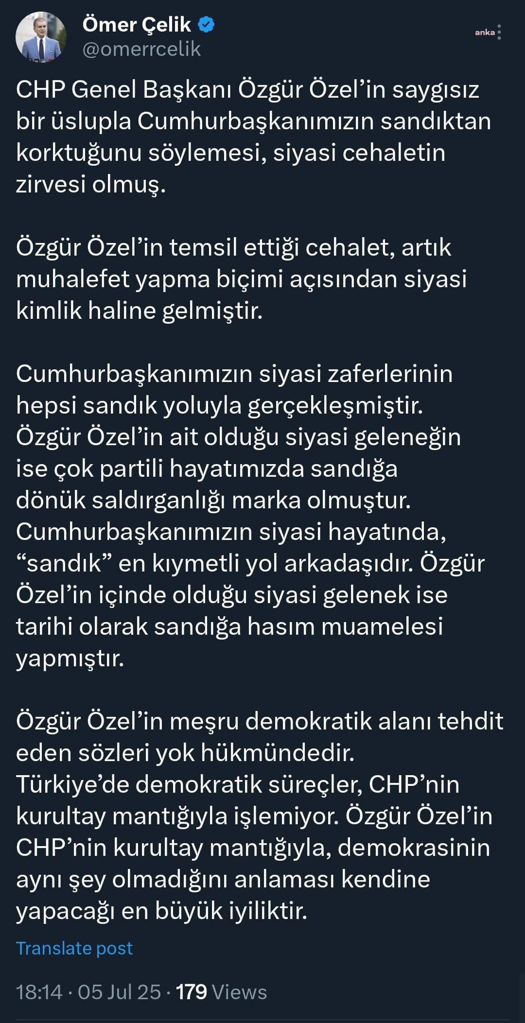 Ömer Çelik Tweet Min