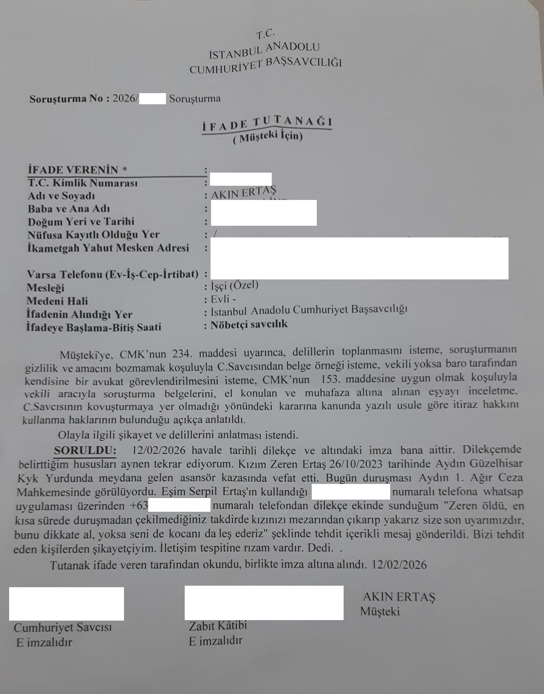 Zeren Ertaş Suç Duyurusu