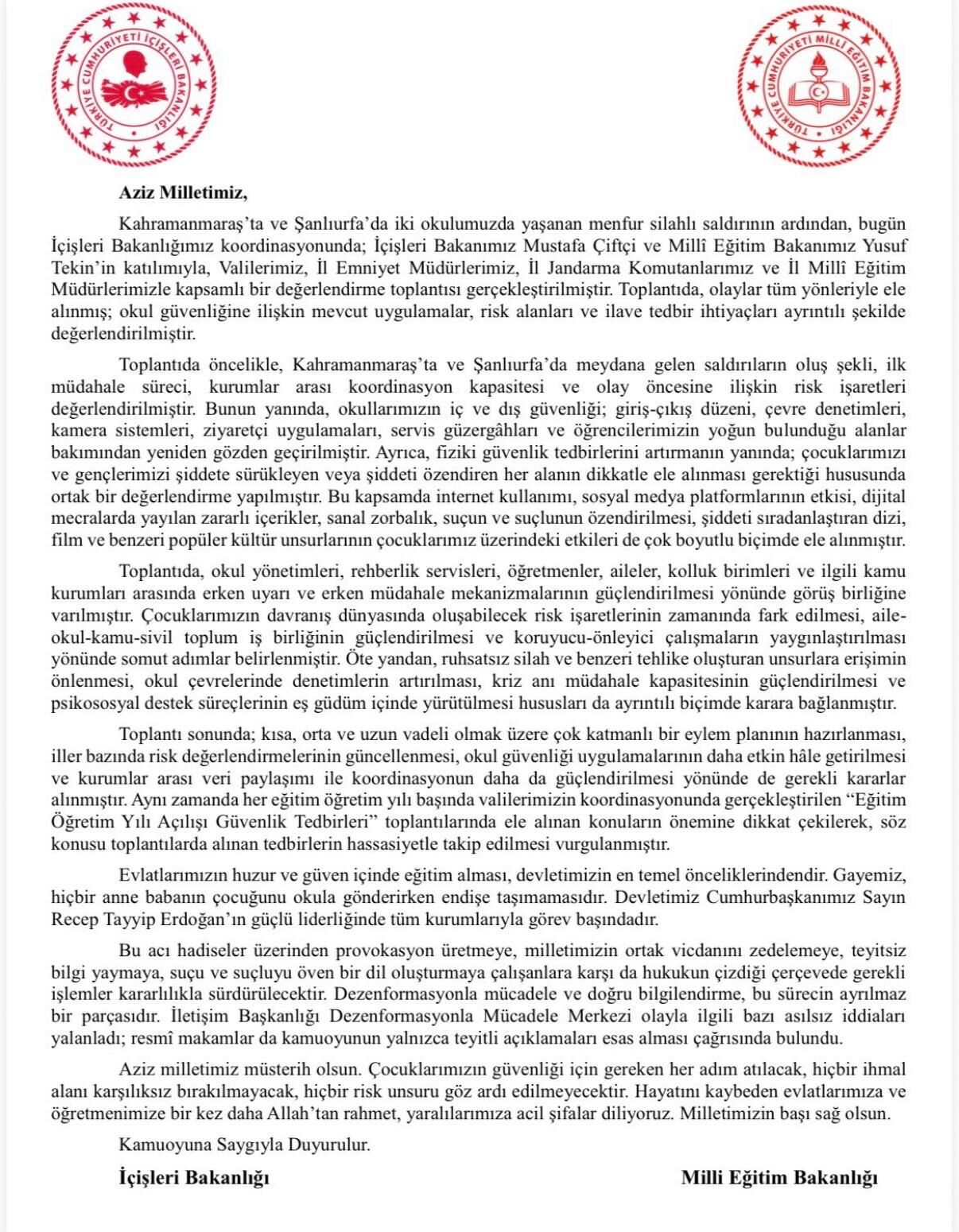 Bakanlık Duyurusu