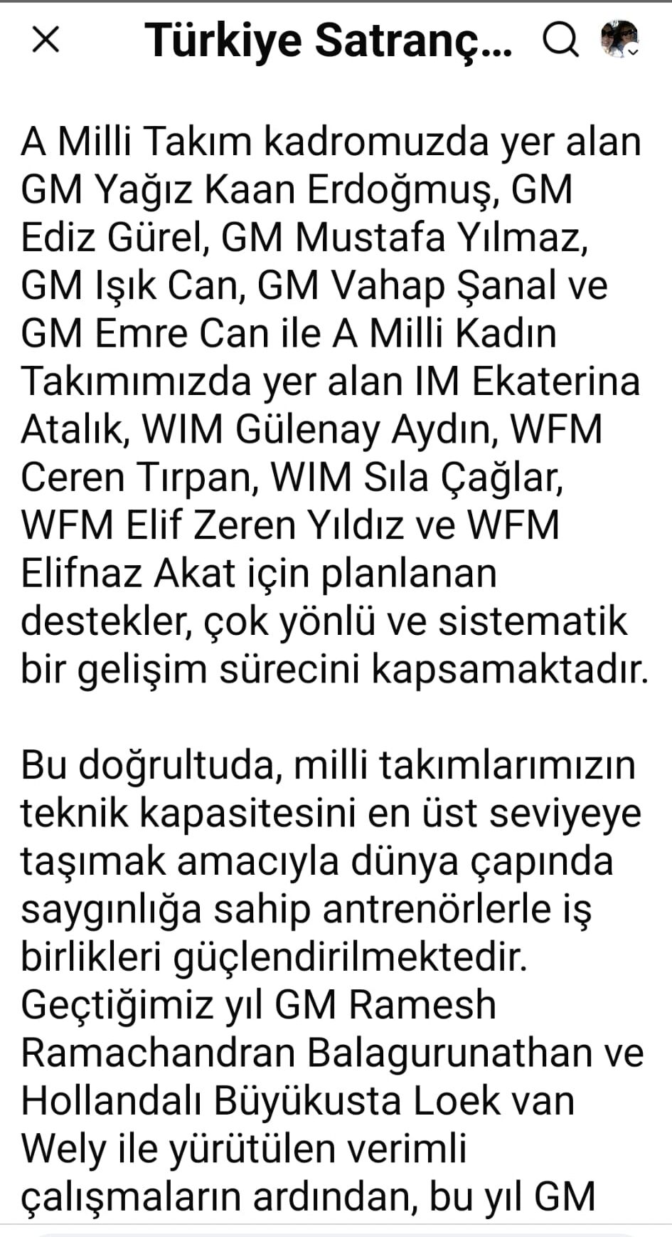 Satranç Milli Takım Duyuru2
