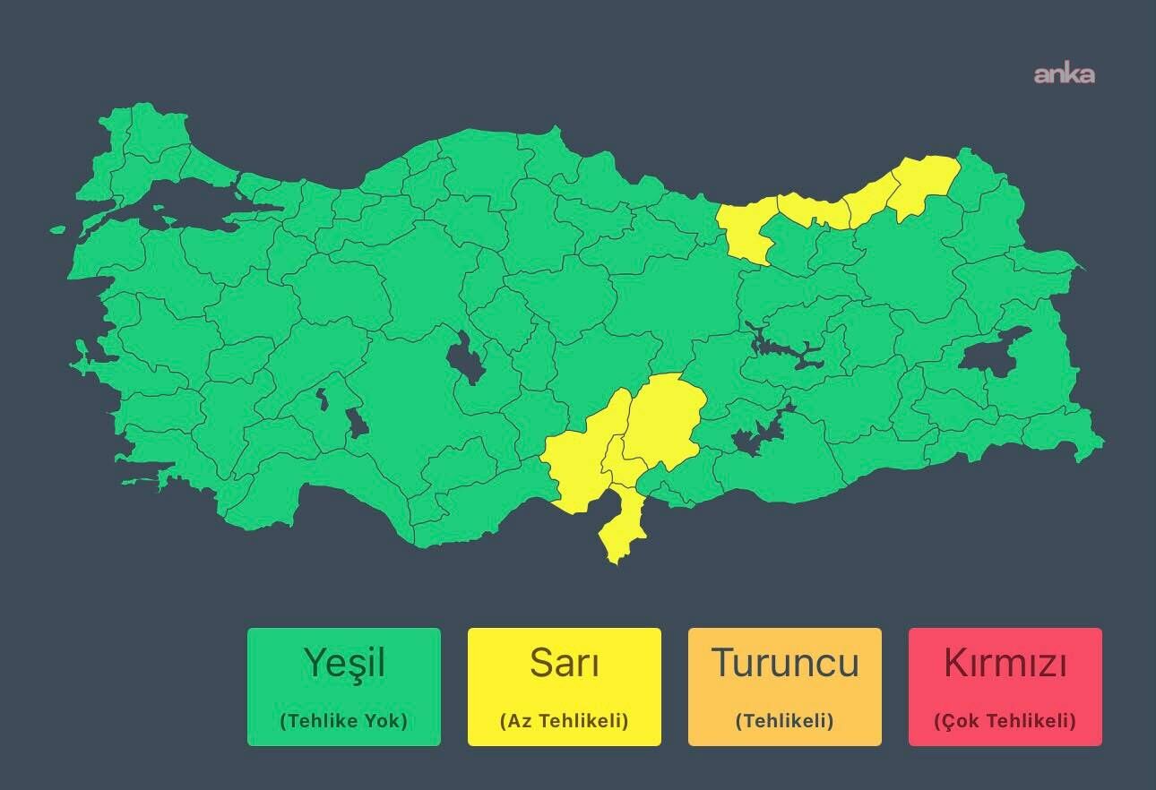 İçişleri Bakanlığı'ndan 8 il için sarı kodlu sağanak yağış uyarısı