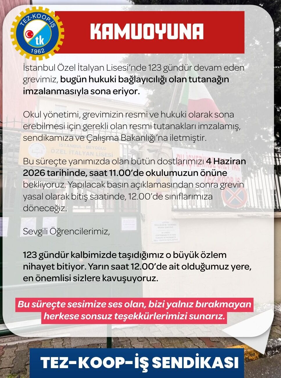 Özel Italyan Lisesi Grev Son