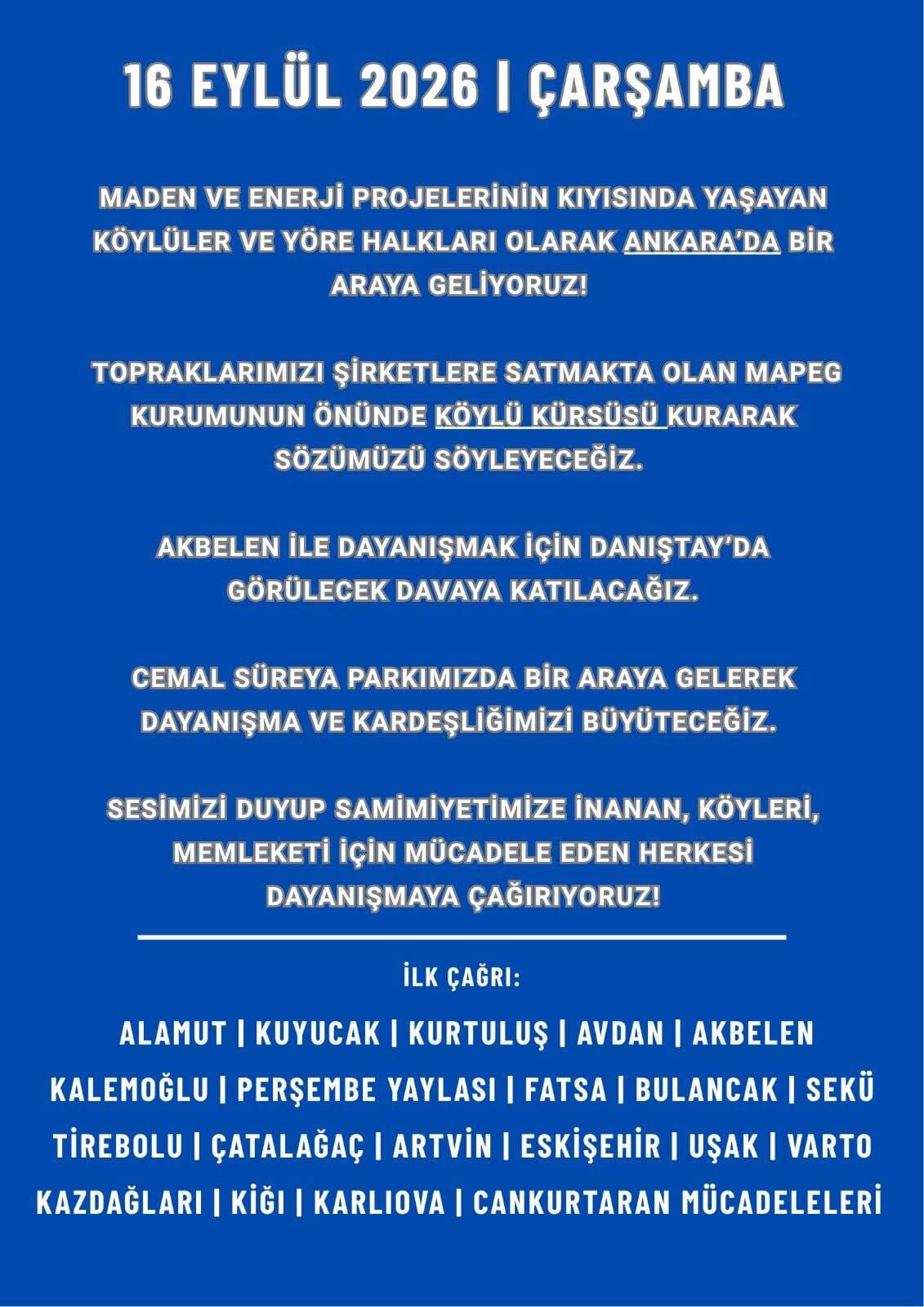 Madenlere Karşı Mücadele Eden Köylüler Ankara'da Buluşacak