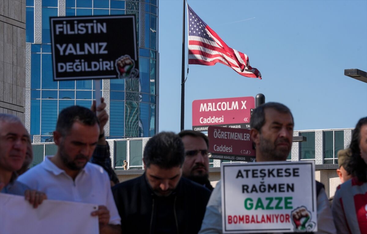 Ankara'da ABD Büyükelçiliği önünde Gazze tepkisi: "Ateşkesten bu yana 1402 kişi öldürüldü"