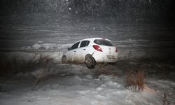 Erzurum'da kar ve tipi nedeniyle yoldan çıkan otomobildeki 2 kişi yaralandı