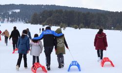 Ardahanlı öğrenciler Yalnızçam Kayak Merkezi'nde kızakla kayarak eğlendi
