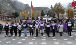 Amasya'da kadına yönelik şiddete karşı "mor mendil ve ayakkabılı" protesto yapıldı