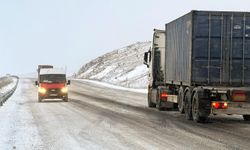 Ardahan'da kar ve buzlanma nedeniyle tırlar yolda kaldı