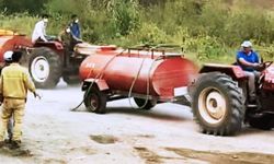 Patlak lastikle yangını söndürmek için su taşıyan çiftçiye tanker hediye edildi