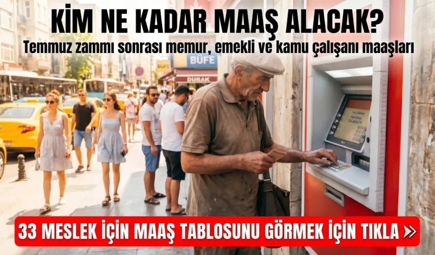 KİM NE KADAR MAAŞ ALACAK? Temmuz zammı sonrası memur, emekli ve kamu çalışanı maaşları: 33 meslek için maaş tablosu